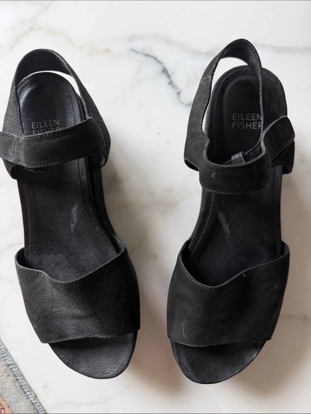 Eileen Fisher Black Open-Toe Leather Slingback Sandals